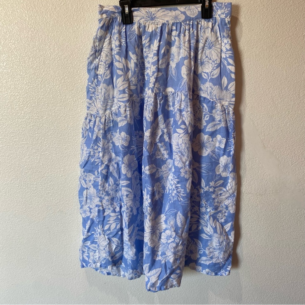 O C&C California Floral Cottagecore boho Linen tiered Skirt Womens size M Medium